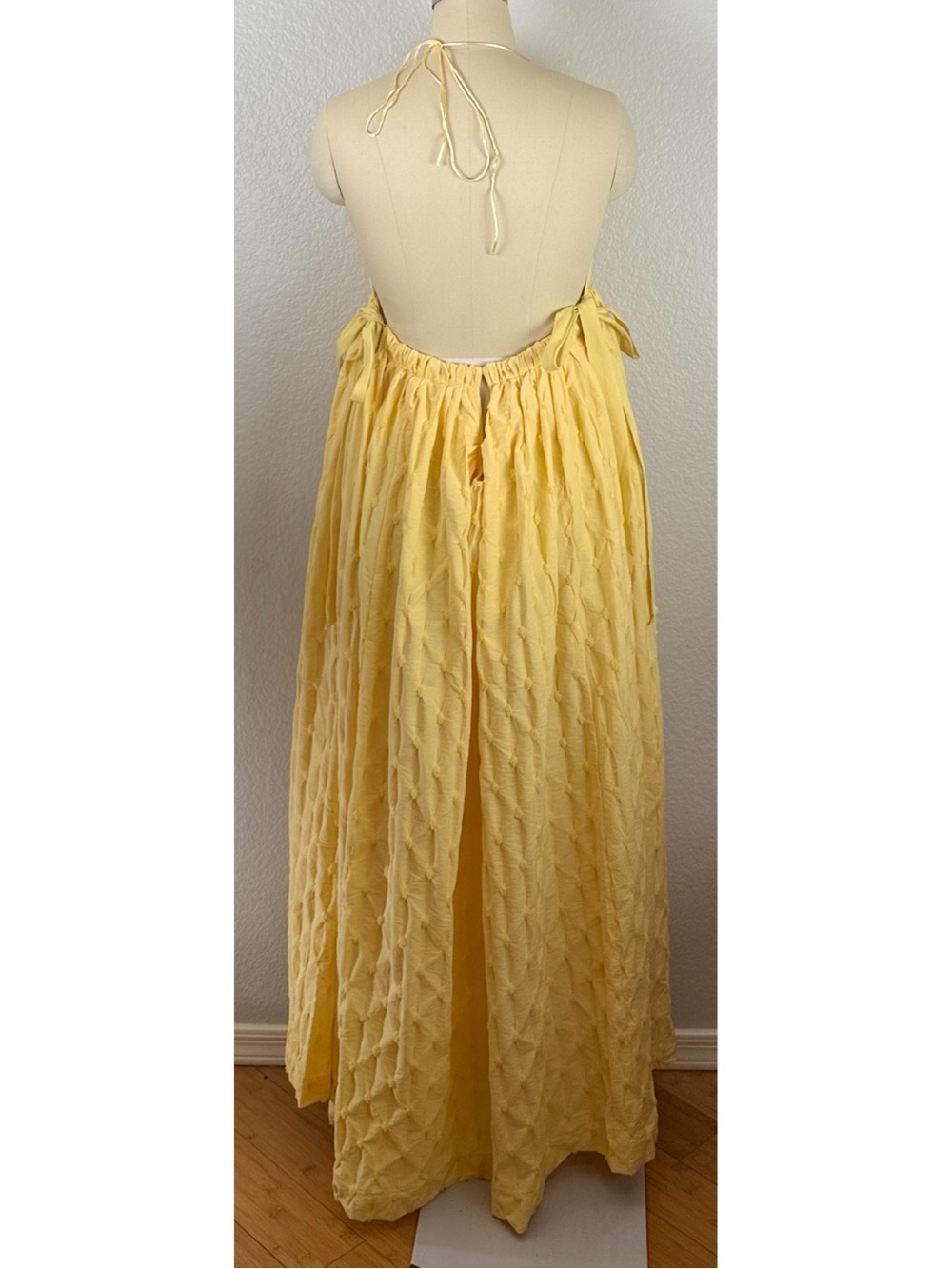 Free People NWT Primmy Textured Triangle Midi Dress Butter Yellow Boho XL - Picture 8 of 16